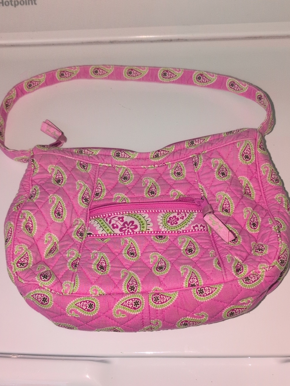 Vera Bradley Pink Paisley Quilted Small Crossbody Bag with Green Accents